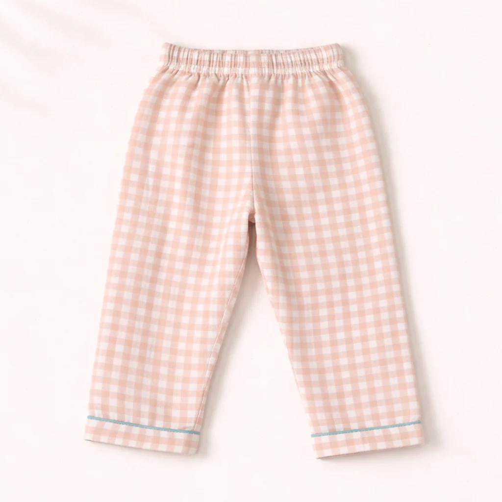 Unisex Crinkle Muslin Night Suit - Peach Gingham
