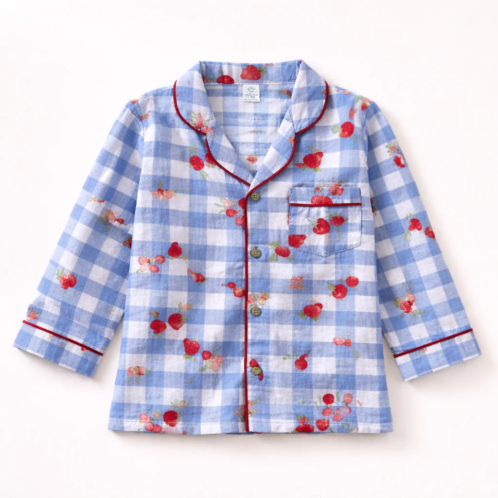 Unisex Crinkle Muslin Night Suit - Cherry Blue