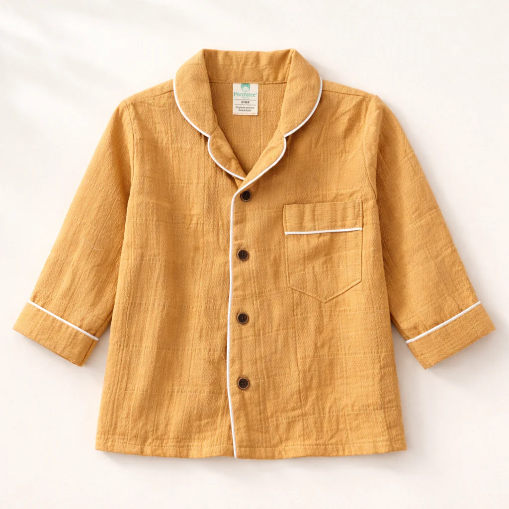 Unisex Crinkle Muslin Night Suit - Mustard