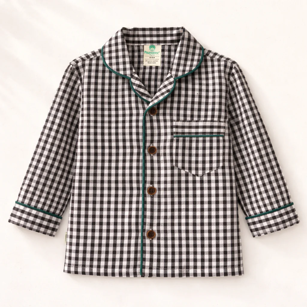Unisex Cotton Seersucker Night Suit - Black & White Checkered