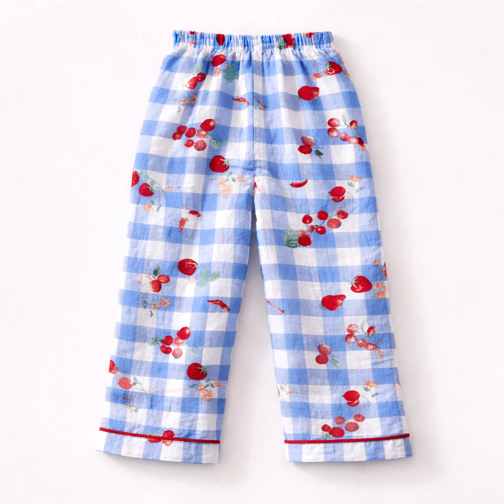 Unisex Crinkle Muslin Night Suit - Cherry Blue