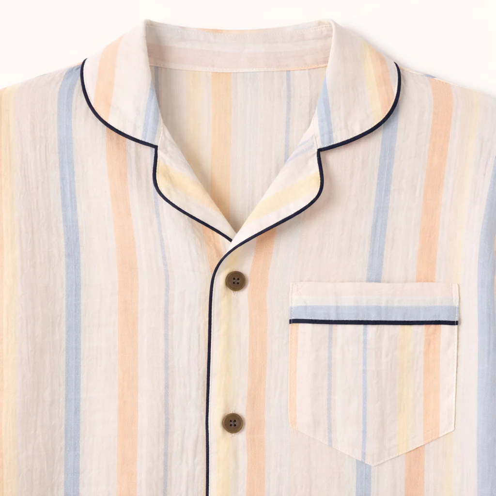 Unisex Crinkle Muslin Night Suit - Stripped