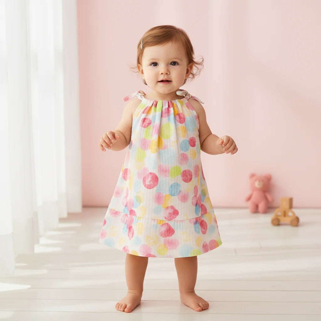 Baby Girl Organic Muslin Knot Frock Jabla - Rainbow