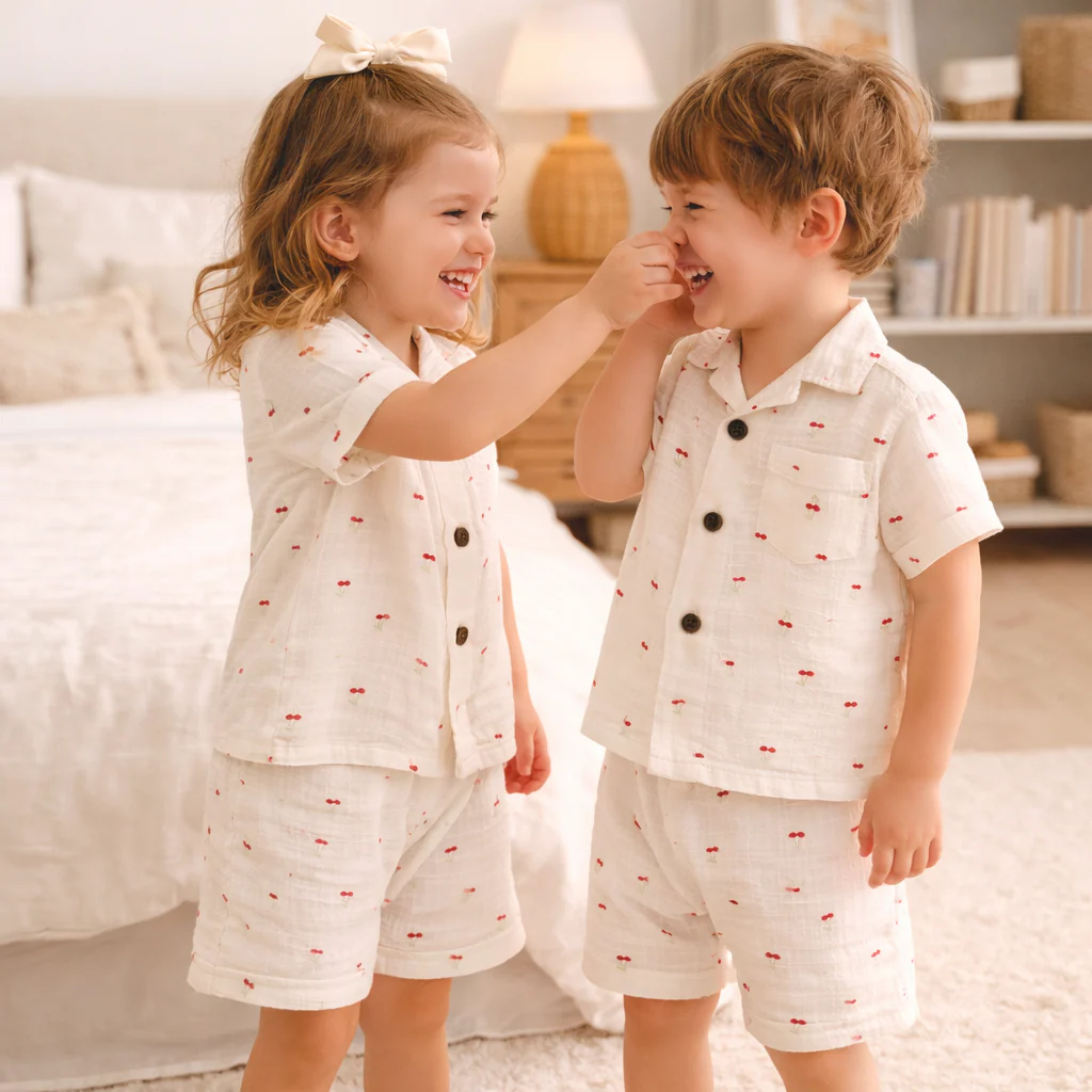 Unisex Crinkle Muslin Nightwear - Cotton Cherry
