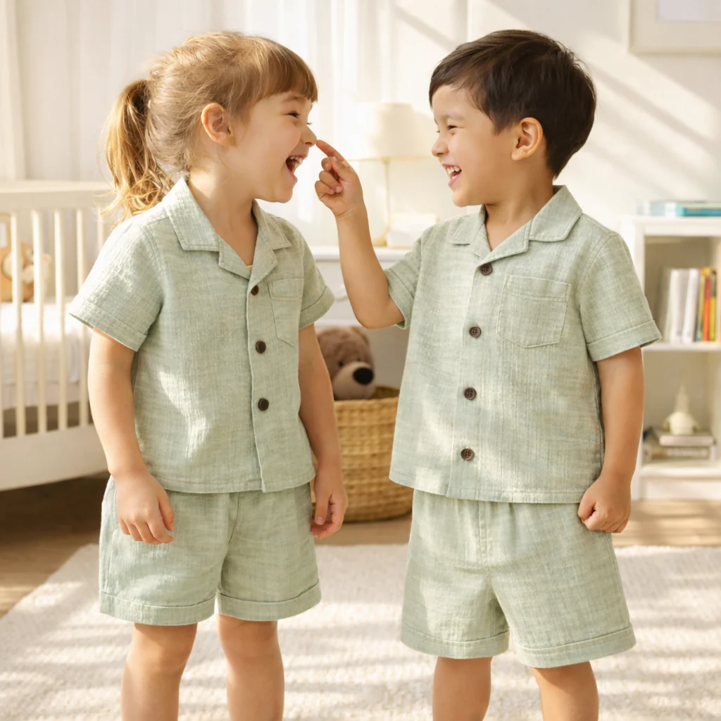Unisex Crinkle Muslin Nightwear - Sage Summer