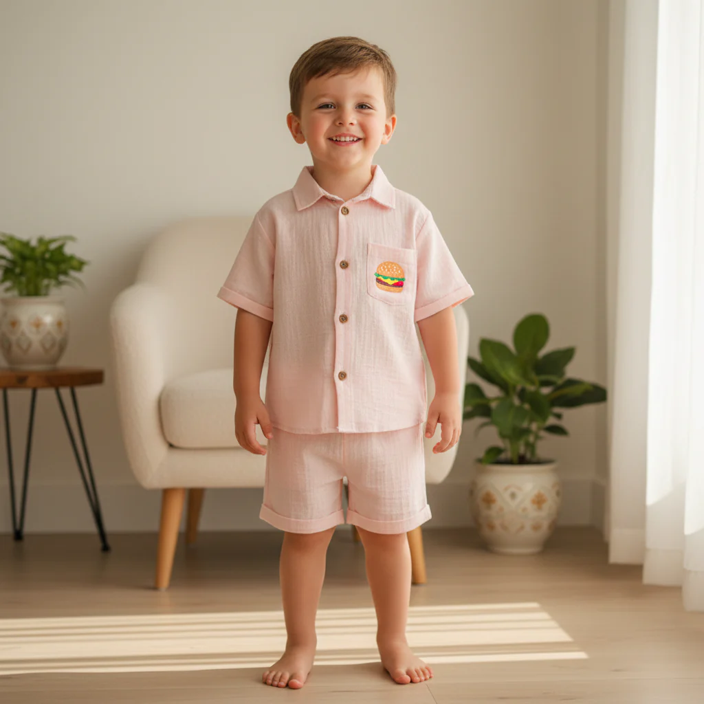 Unisex Crinkle Muslin Nightwear - Pastel Pink
