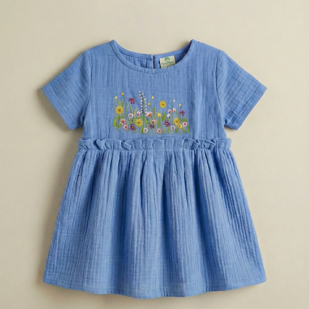 Crinkle Muslin Frill Frock - Embroidered