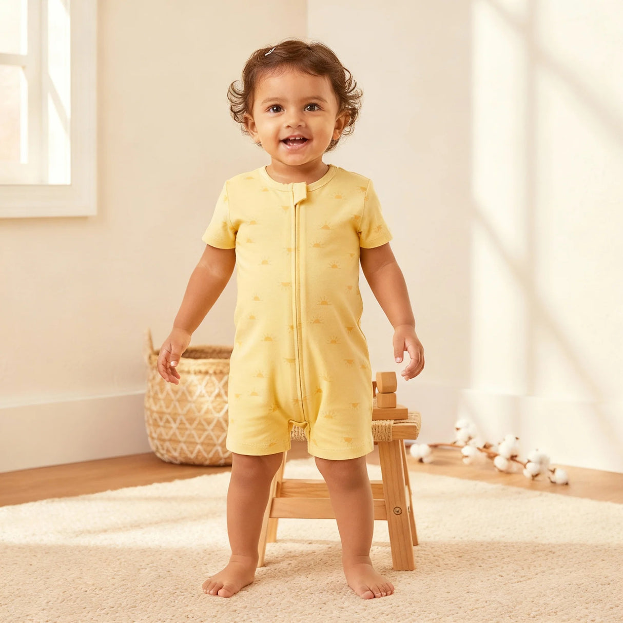 Organic Half Sleeve Baby Romper – Lemon Yellow