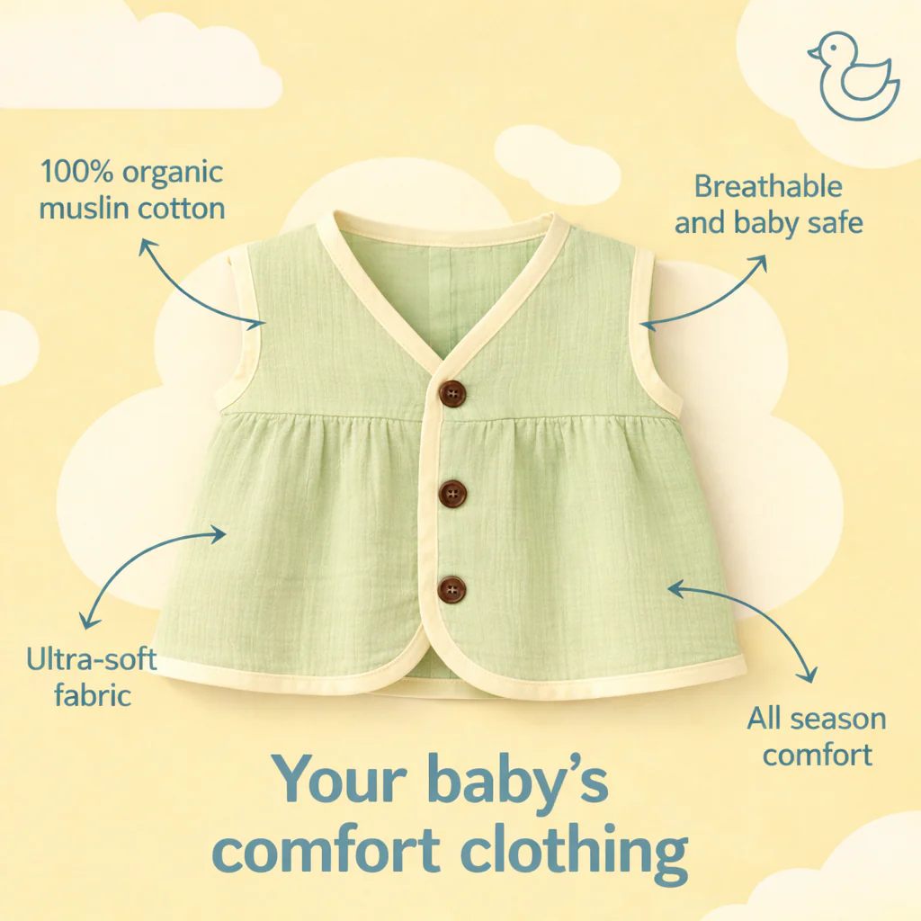 Baby Girl Organic Muslin Frill Jabla- Soft Leaf