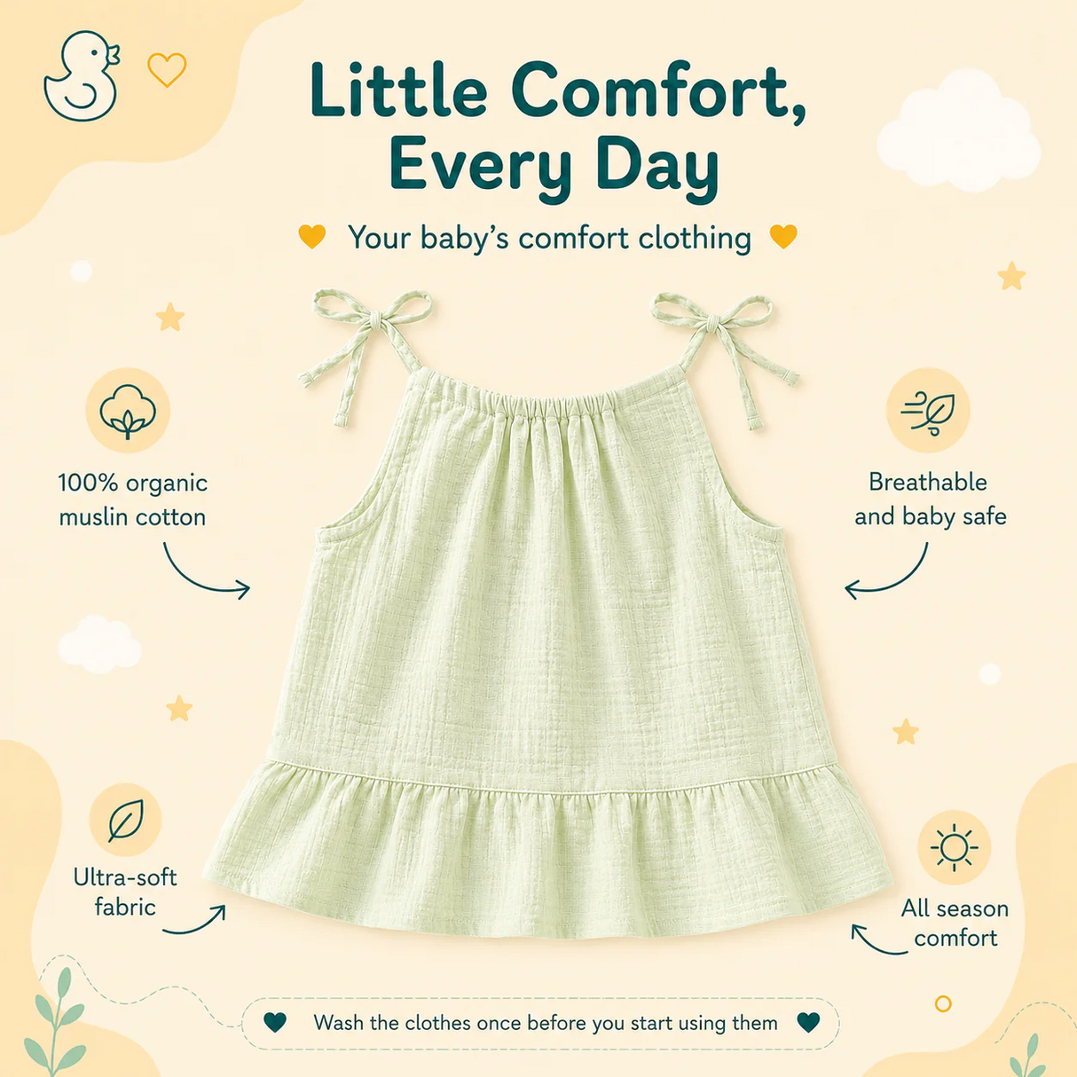 Baby Girl Organic Muslin Knot Frock Jabla - Green