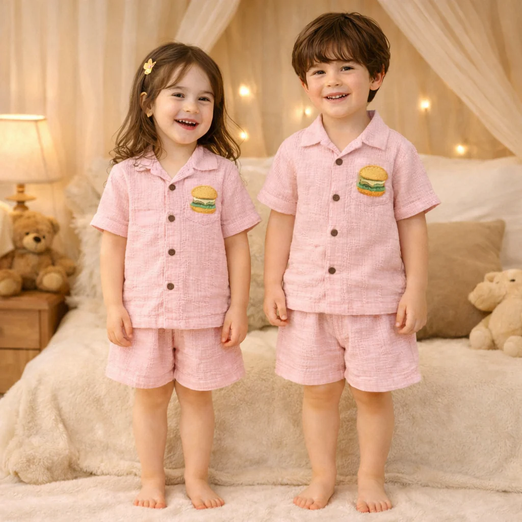 Unisex Crinkle Muslin Nightwear - Pastel Pink