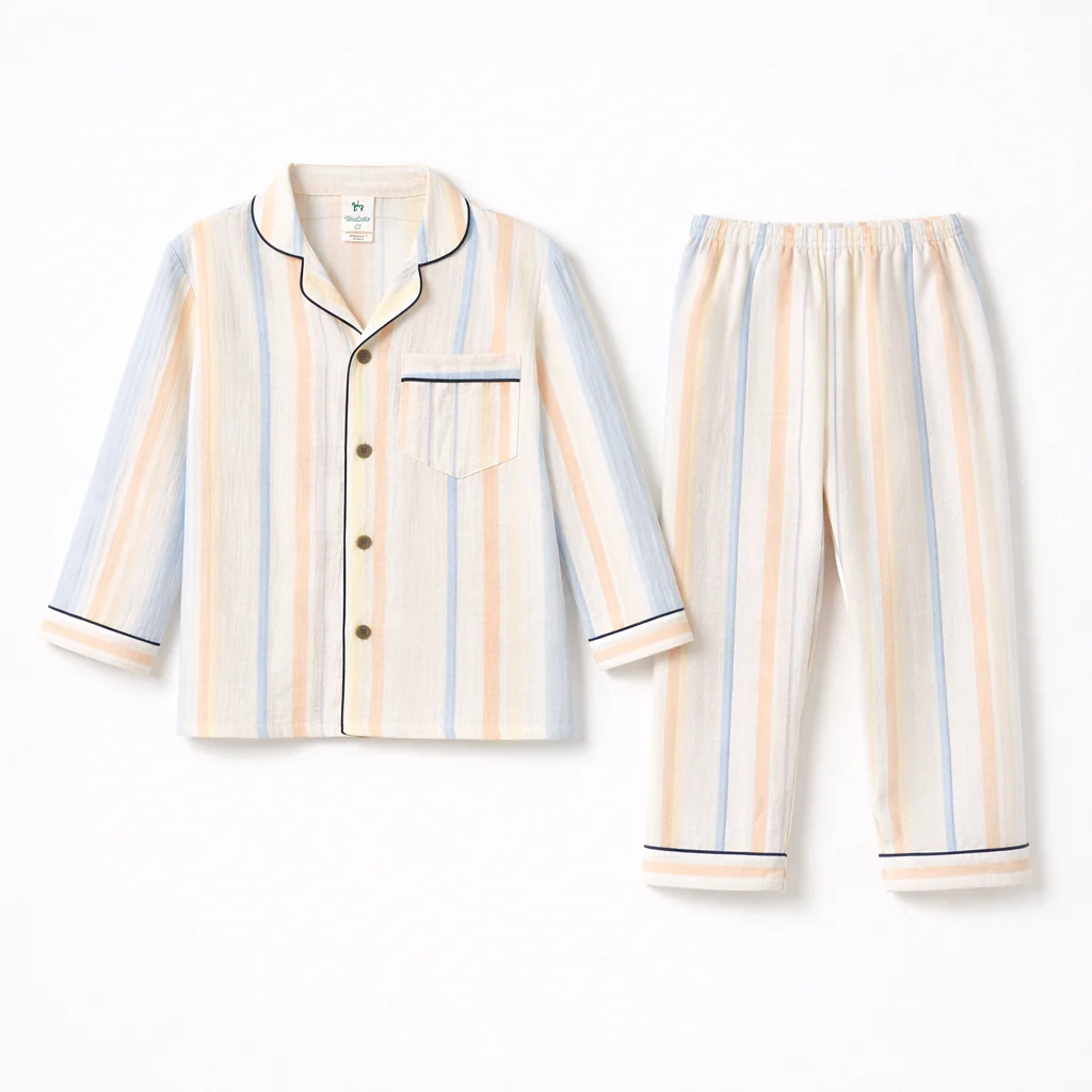 Unisex Crinkle Muslin Night Suit - Stripped
