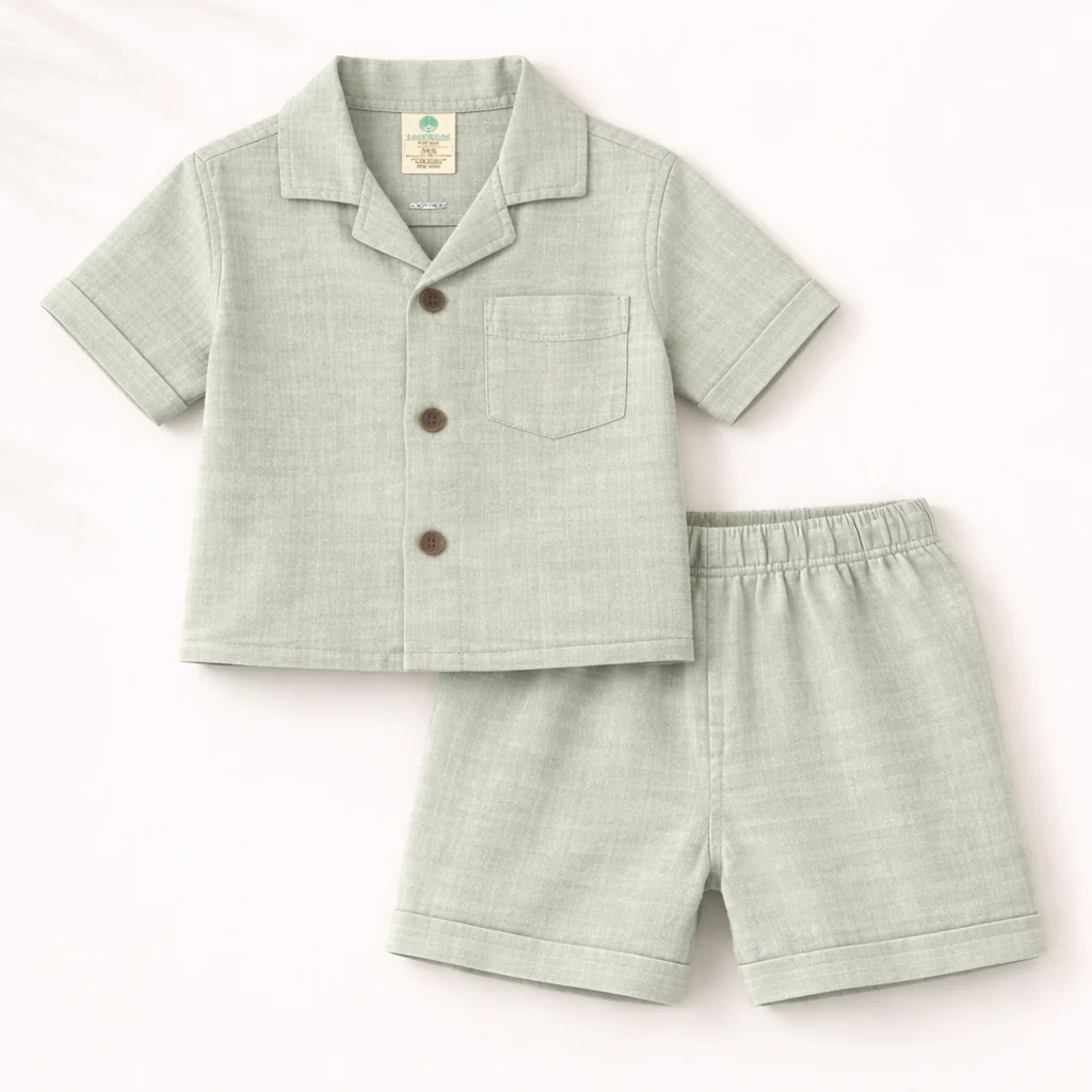 Unisex Crinkle Muslin Nightwear - Sage Summer