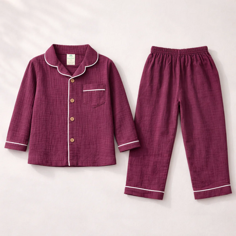 Unisex Crinkle Muslin Night Suit - Sweet Mulberry