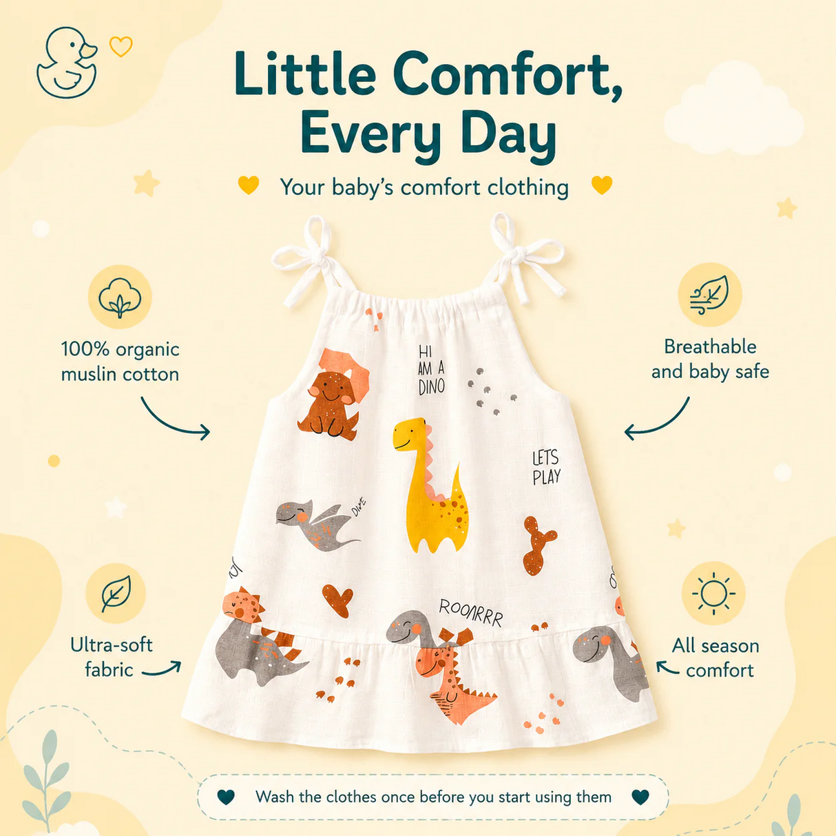 Baby Girl Organic Muslin Knot Frock Jabla - Tinysaurus
