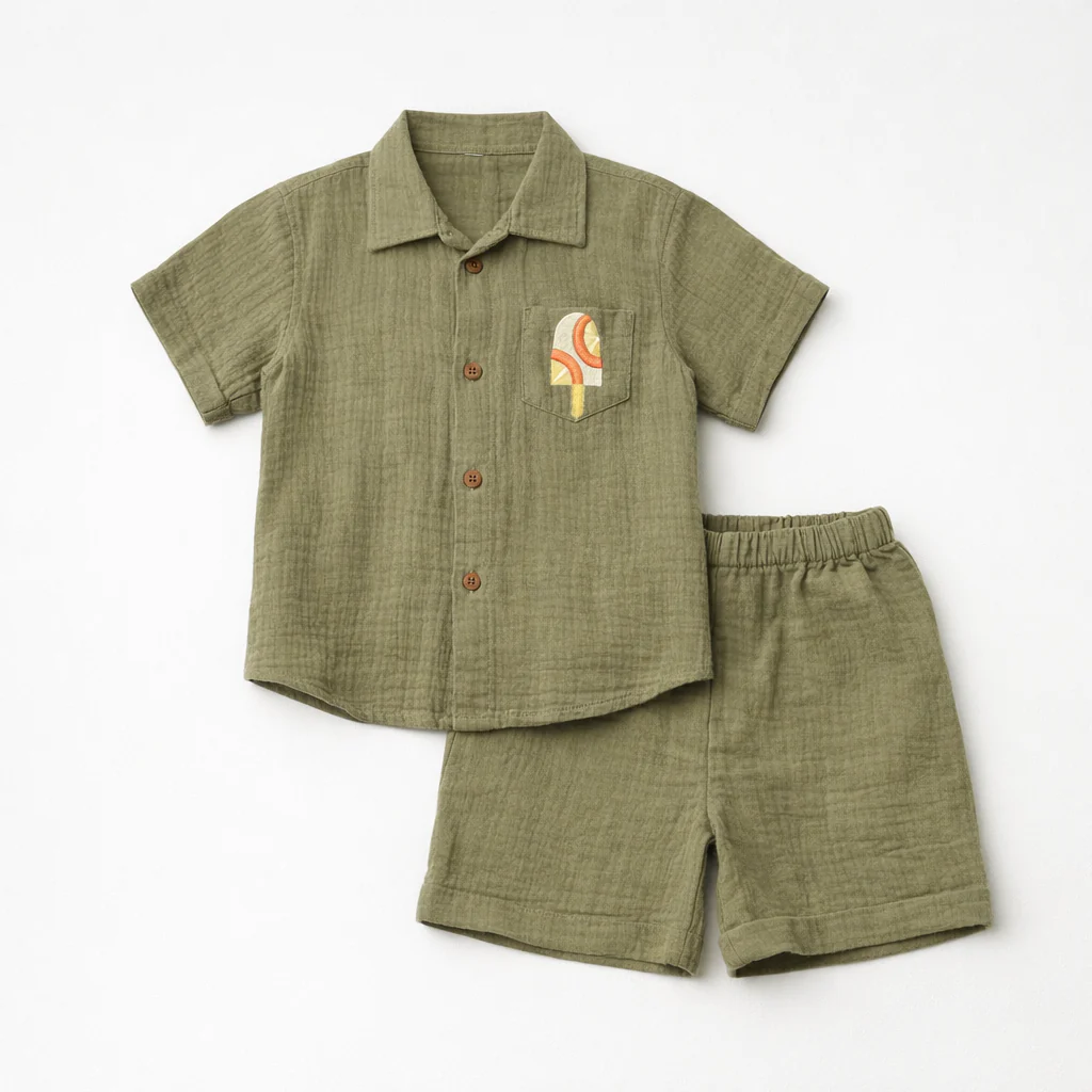 Unisex Crinkle Muslin Nightwear - Forest Green
