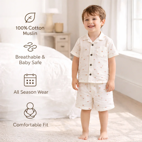 Unisex Crinkle Muslin Nightwear - Cotton Cherry