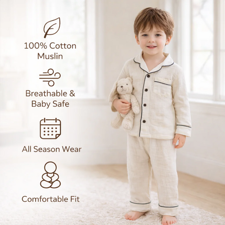 Unisex Crinkle Muslin Night Suit - The Marshmallow