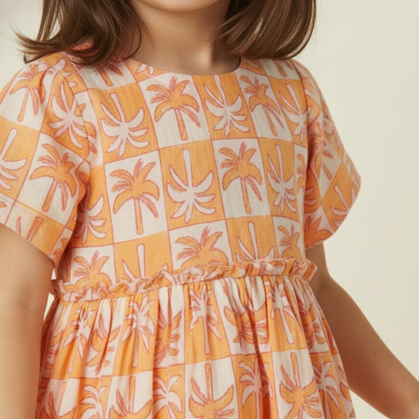 Crinkle Muslin Frill Frock- Tropical