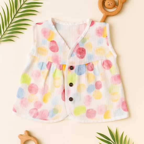 Baby Girl Organic Muslin Frill Jabla- Rainbow bubbles