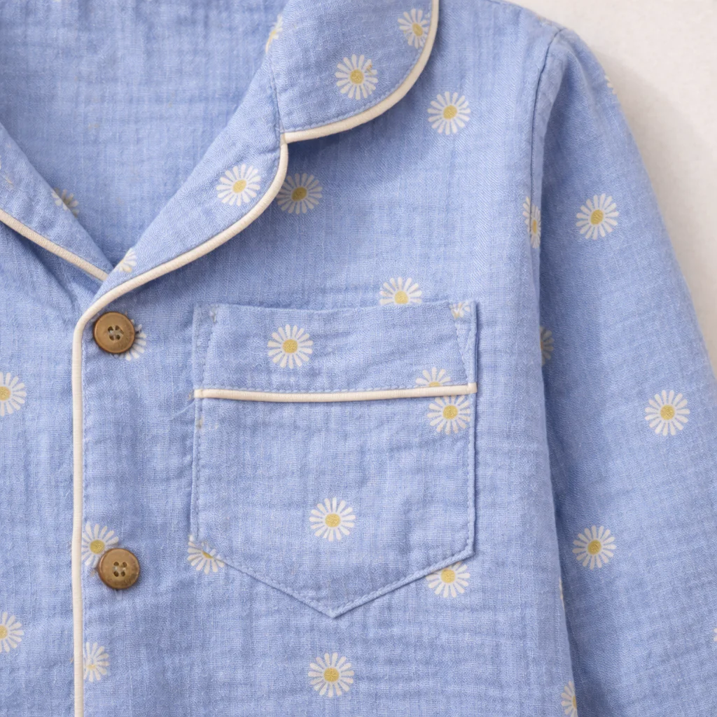 Unisex Crinkle Muslin Night Suit - Blooming Blue