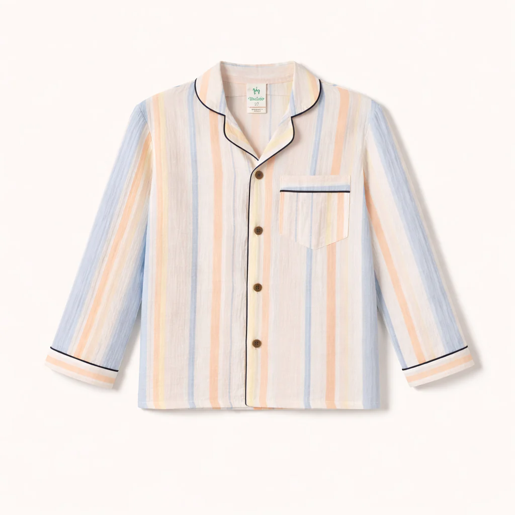 Unisex Crinkle Muslin Night Suit - Stripped