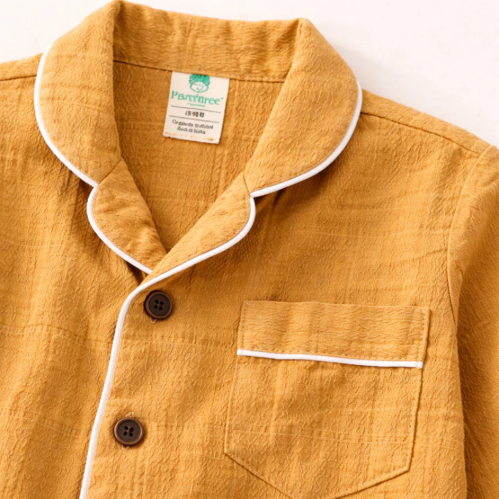 Unisex Crinkle Muslin Night Suit - Mustard