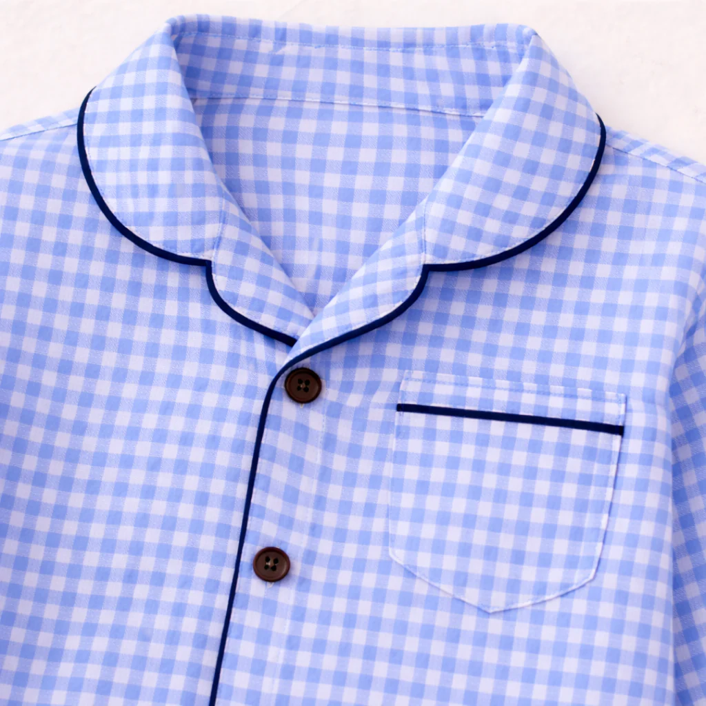 Unisex Cotton Seersucker Night Suit - Blue Checkered
