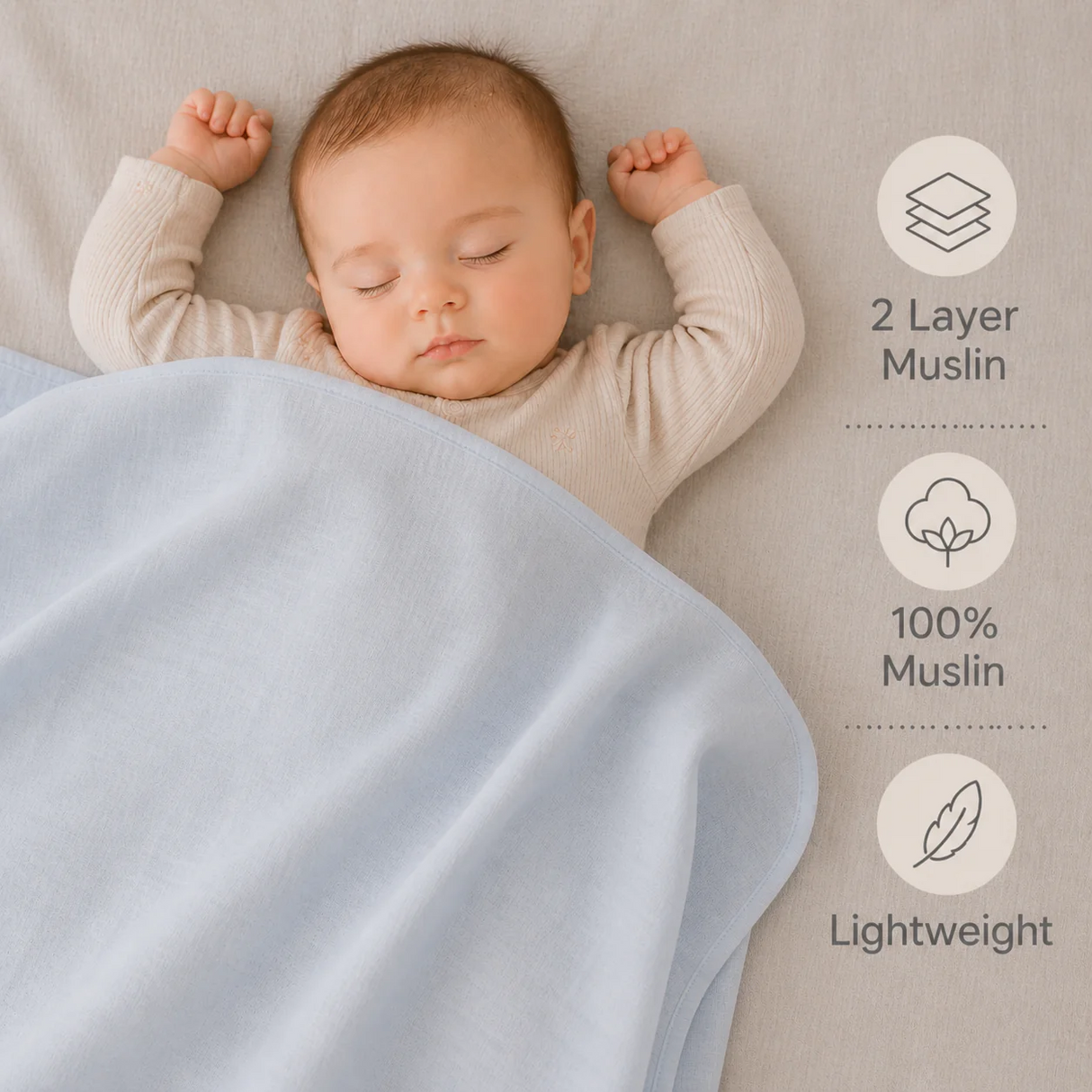 Muslin Nap Time Blanket - Powder Blue