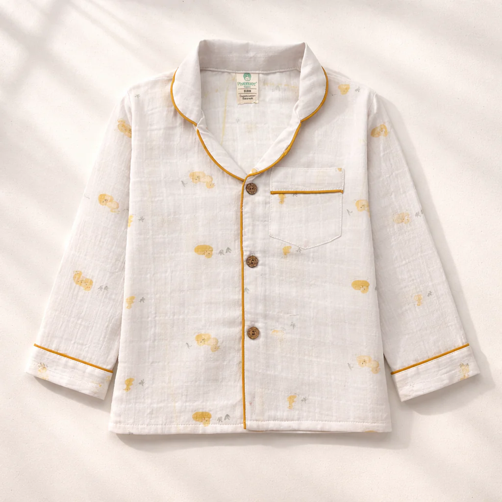 Unisex Crinkle Muslin Night Suit - Little Duckling