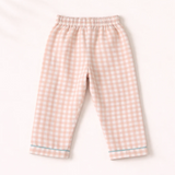 Unisex Crinkle Muslin Night Suit - Peach Gingham