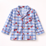 Unisex Crinkle Muslin Night Suit - Cherry Blue