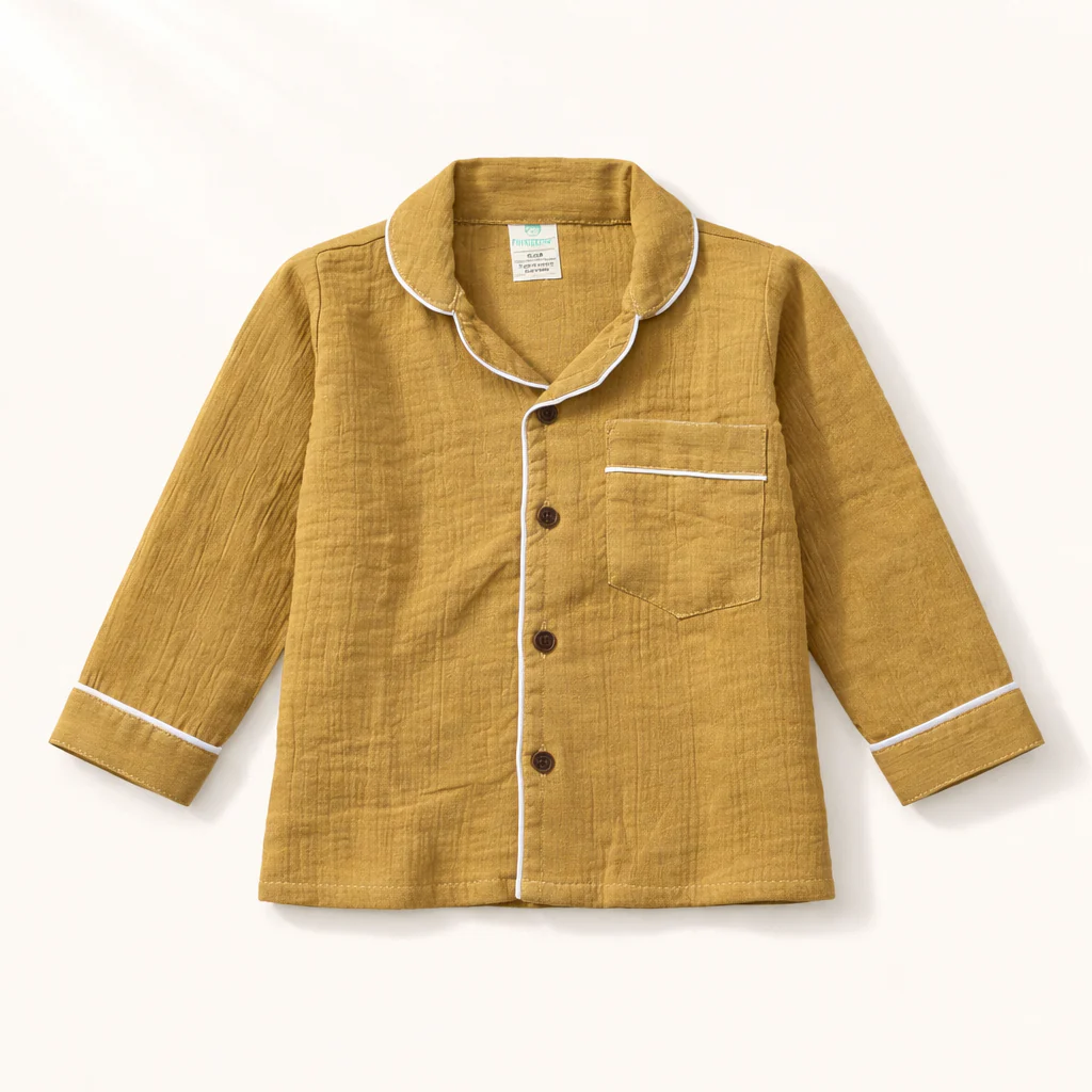 Unisex Crinkle Muslin Night Suit - Golden Glow