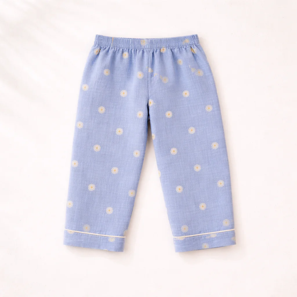 Unisex Crinkle Muslin Night Suit - Blooming Blue
