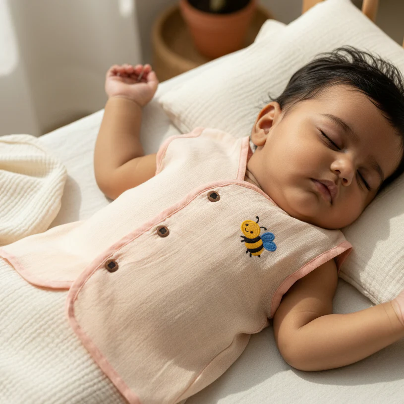 Organic Muslin Unisex Sleeveless Jabla - Peachy Bee