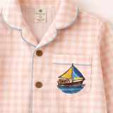 Unisex Crinkle Muslin Night Suit - Peach Gingham