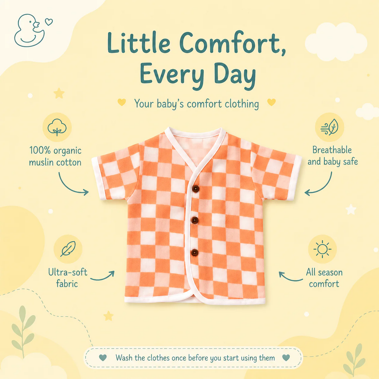 Organic Muslin Unisex Jabla - Peach Gingham