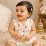 Baby Girl Organic Muslin Frill Jabla- Rainbow bubbles