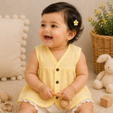 Organic Muslin Frock Jabla- Lemon Drop