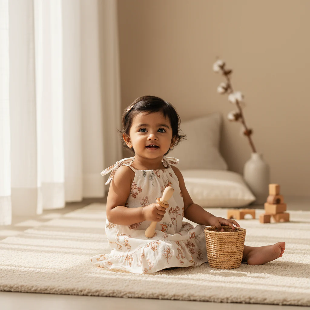 Baby Girl Organic Muslin Knot Frock Jabla - Nature Tales