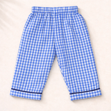 Unisex Cotton Seersucker Night Suit - Blue Checkered
