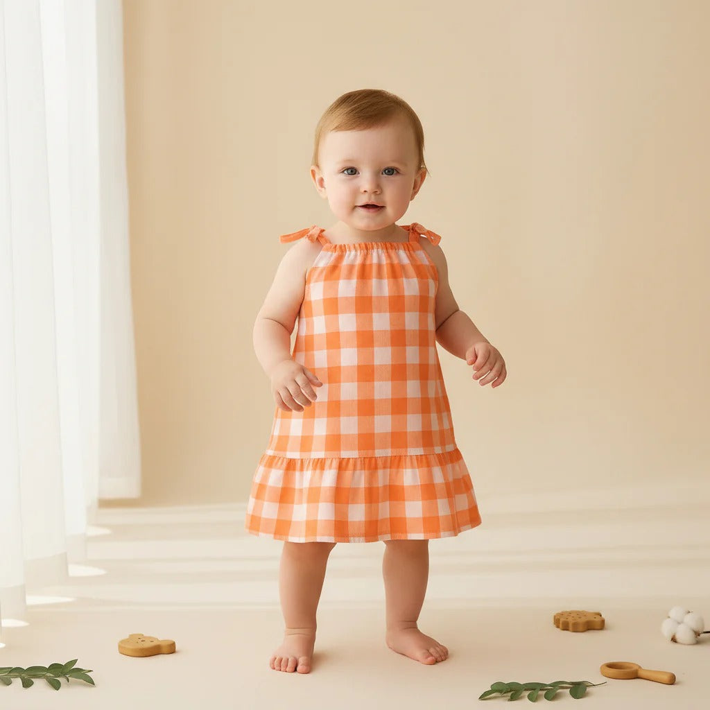 Baby Girl Organic Muslin Knot Jabla Frock - Peachy