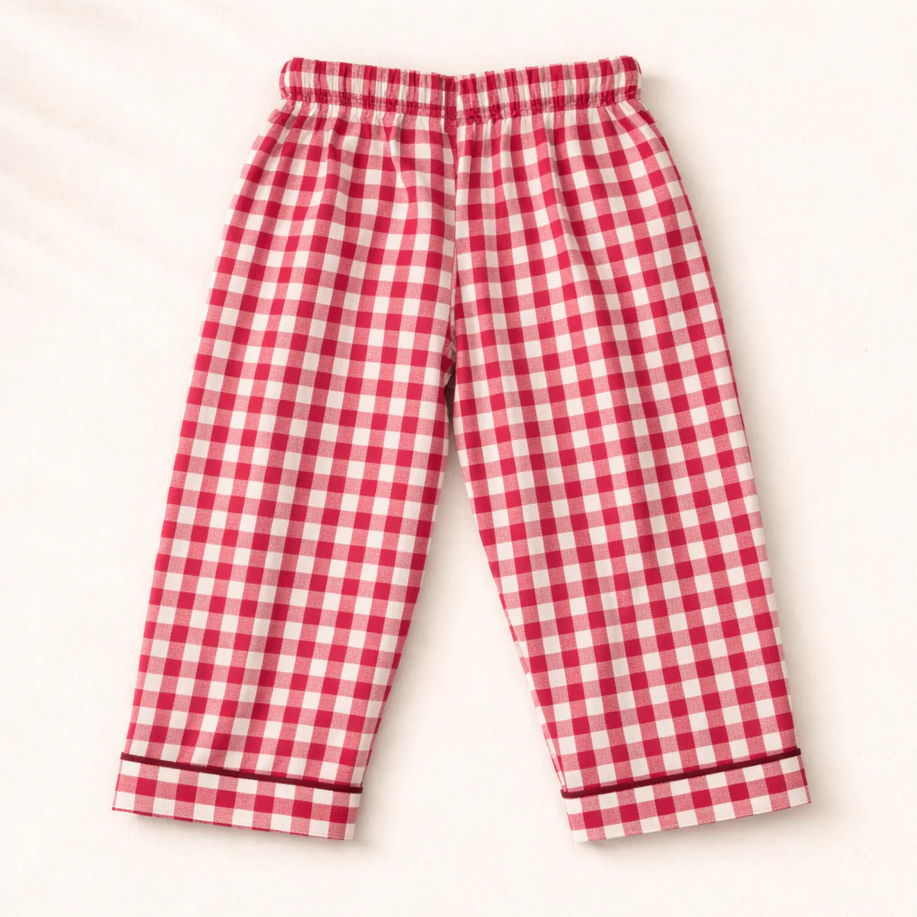 Unisex Cotton Seersucker Night Suit - Berry Red Checkered