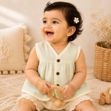 Baby Girl Organic Muslin Frill Jabla- Soft Leaf