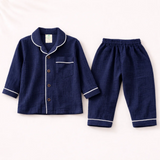 Unisex Crinkle Muslin Night Suit - Midnight Blue
