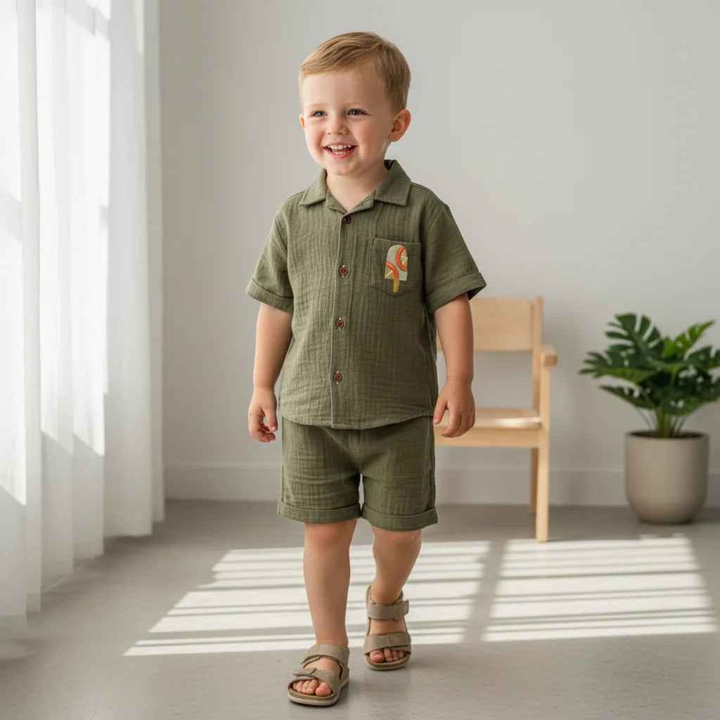 Unisex Crinkle Muslin Nightwear - Forest Green