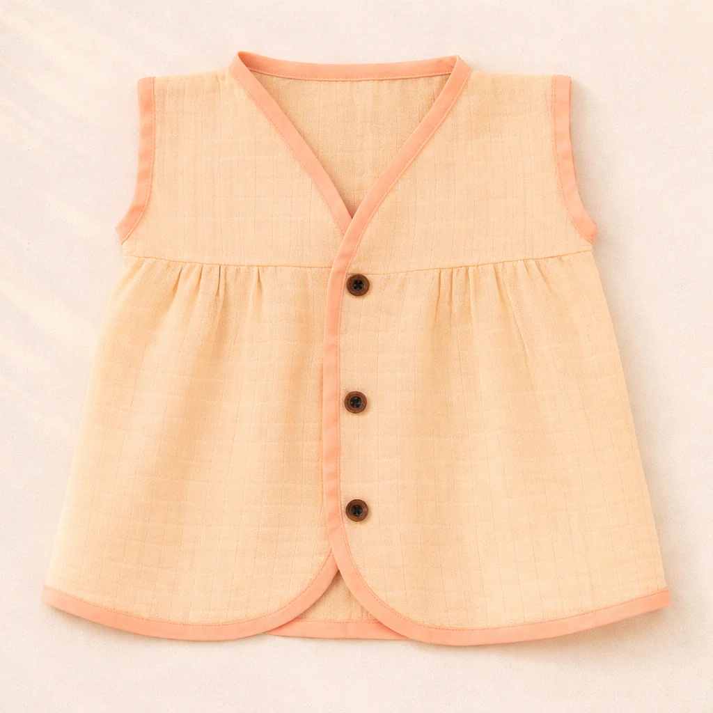 Baby Girl Organic Muslin Frill Jabla- Peach Glow