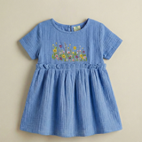 Crinkle Muslin Frill Frock - Embroidered