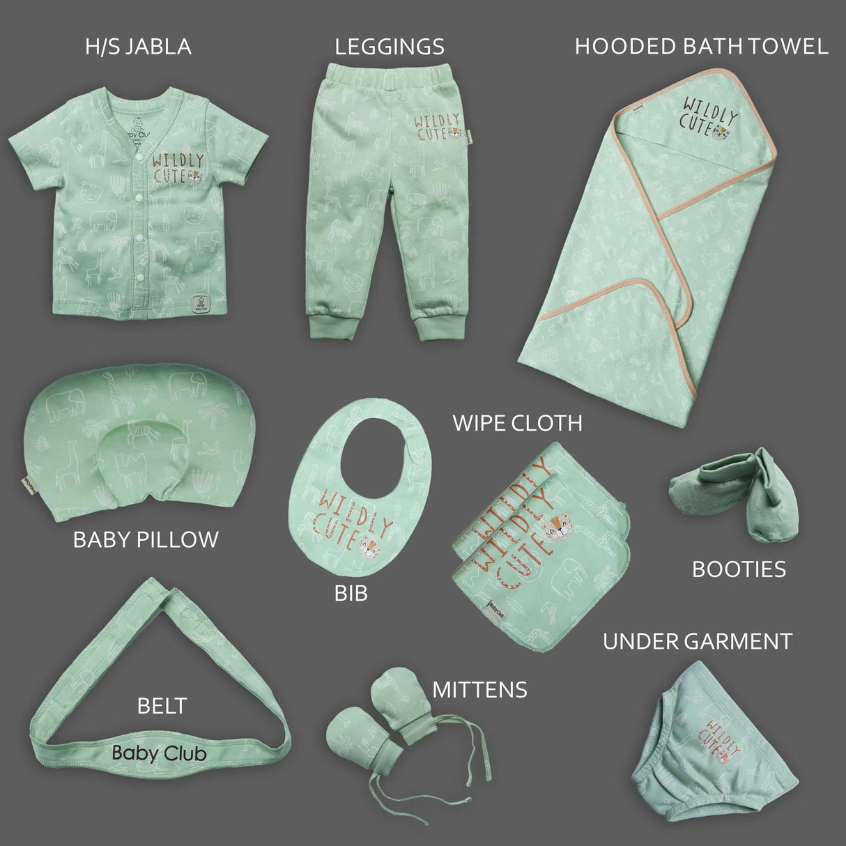 Organic Cotton - Baby Kit (Green) - 13 Pcs.