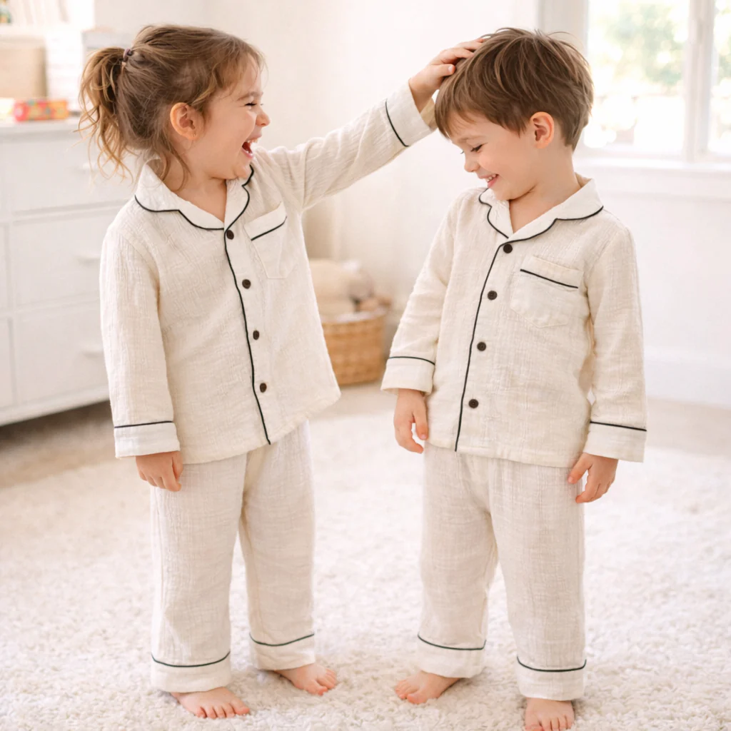Unisex Crinkle Muslin Night Suit - The Marshmallow